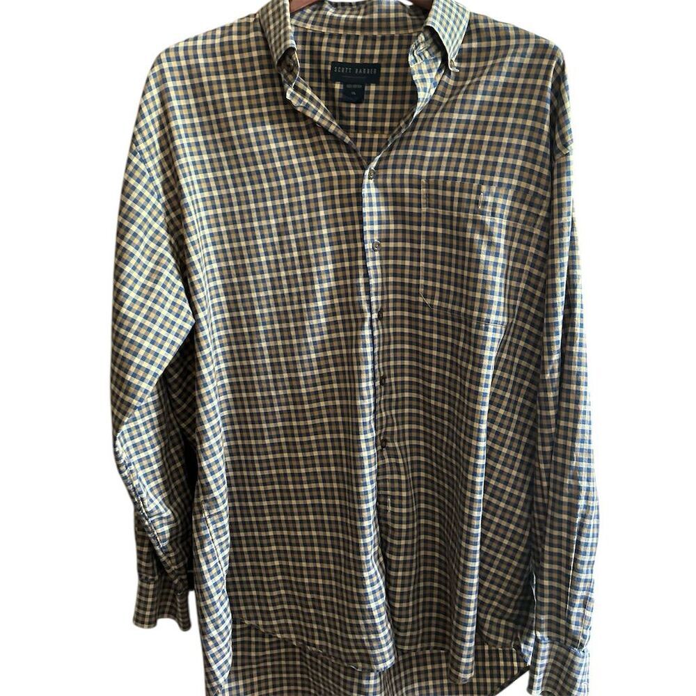 Scott Barber Men's XL Blue Plaid Long‎ Sleeve Button-Up Shirt Casual